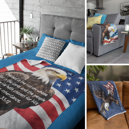 Psalm 33:12 American Eagle & Flag Throw Blanket  Kozzyco throw blanket