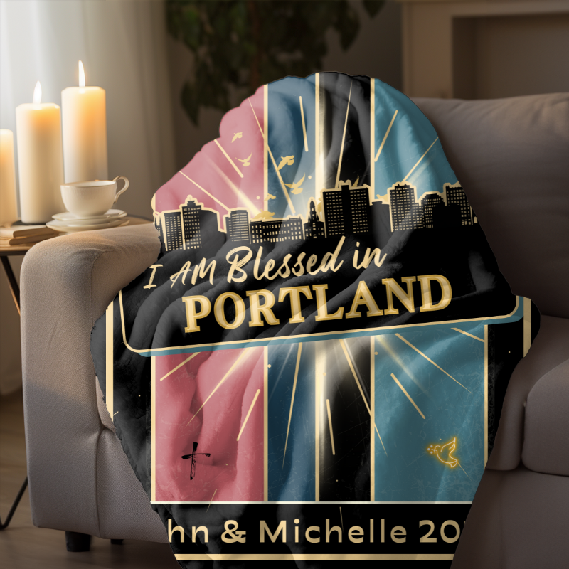 "I Am Blessed In" Portland Main Skyline Throw Blanket - Kozzyco