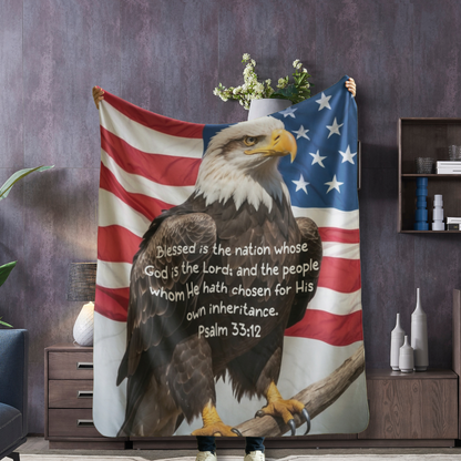 Psalm 33:12 American Eagle & Flag Throw Blanket  Kozzyco throw blanket