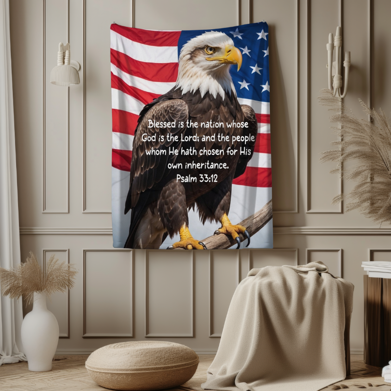 Psalm 33:12 American Eagle & Flag Throw Blanket  Kozzyco throw blanket