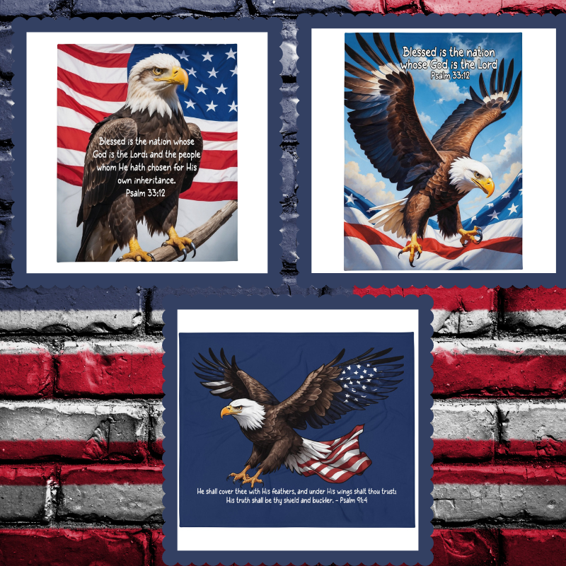 Psalm 33:12 American Eagle & Flag Throw Blanket  Kozzyco throw blanket