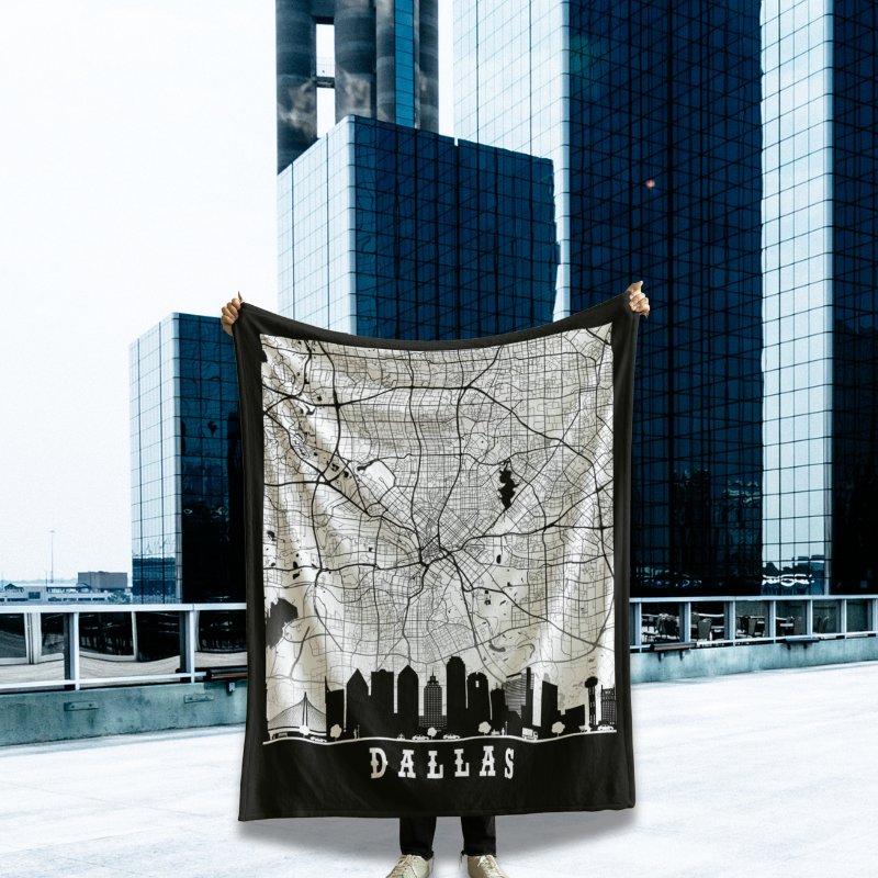 Texas Cities Map Skyline Throw Blanket - Kozzyco