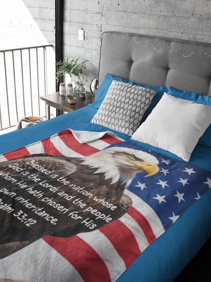 Psalm 33:12 American Eagle & Flag Throw Blanket  Kozzyco throw blanket