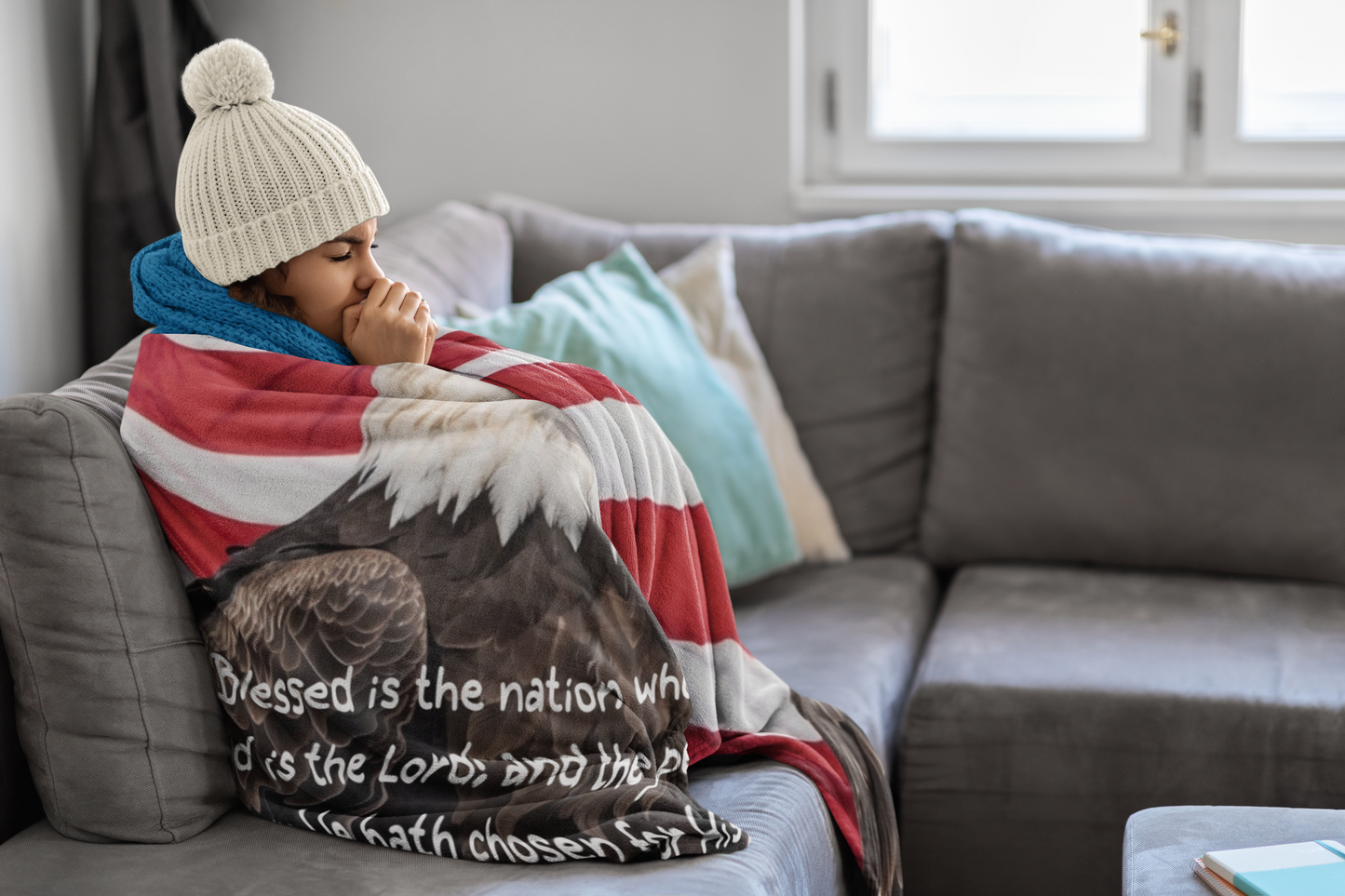 Psalm 33:12 American Eagle & Flag Throw Blanket  Kozzyco throw blanket