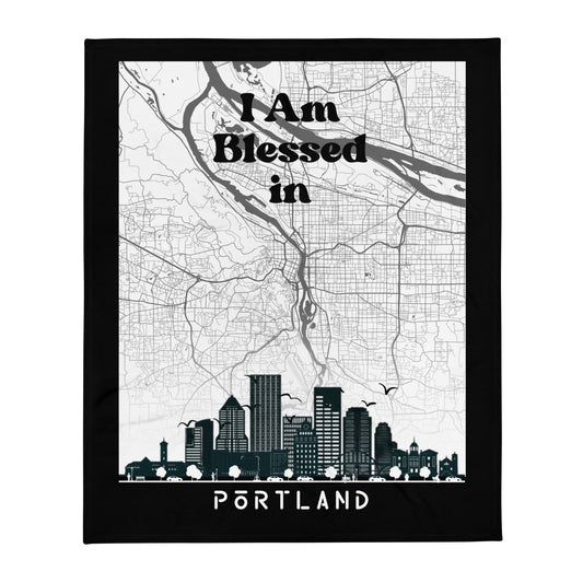 I AM Blessed In Portland City Map & Skyline Throw Blanket - Kozzyco