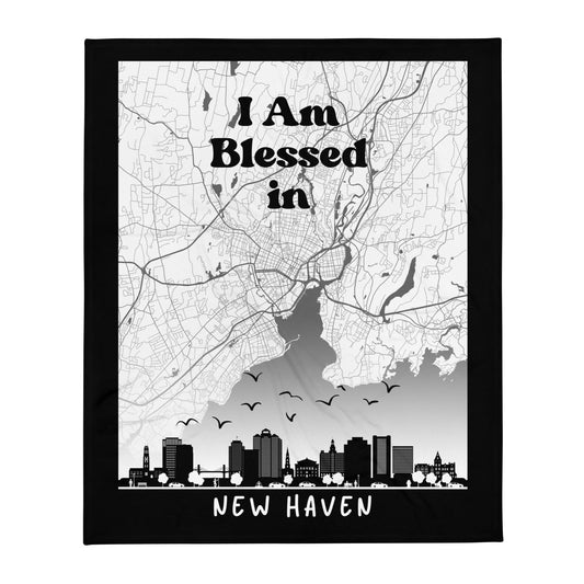 I Am Blessed In New Haven City Map & Skyline Throw Blanket - Kozzyco