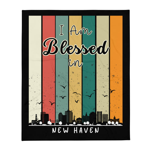 I Am Blessed In New Haven Retro Skyline Throw Blanket - Kozzyco