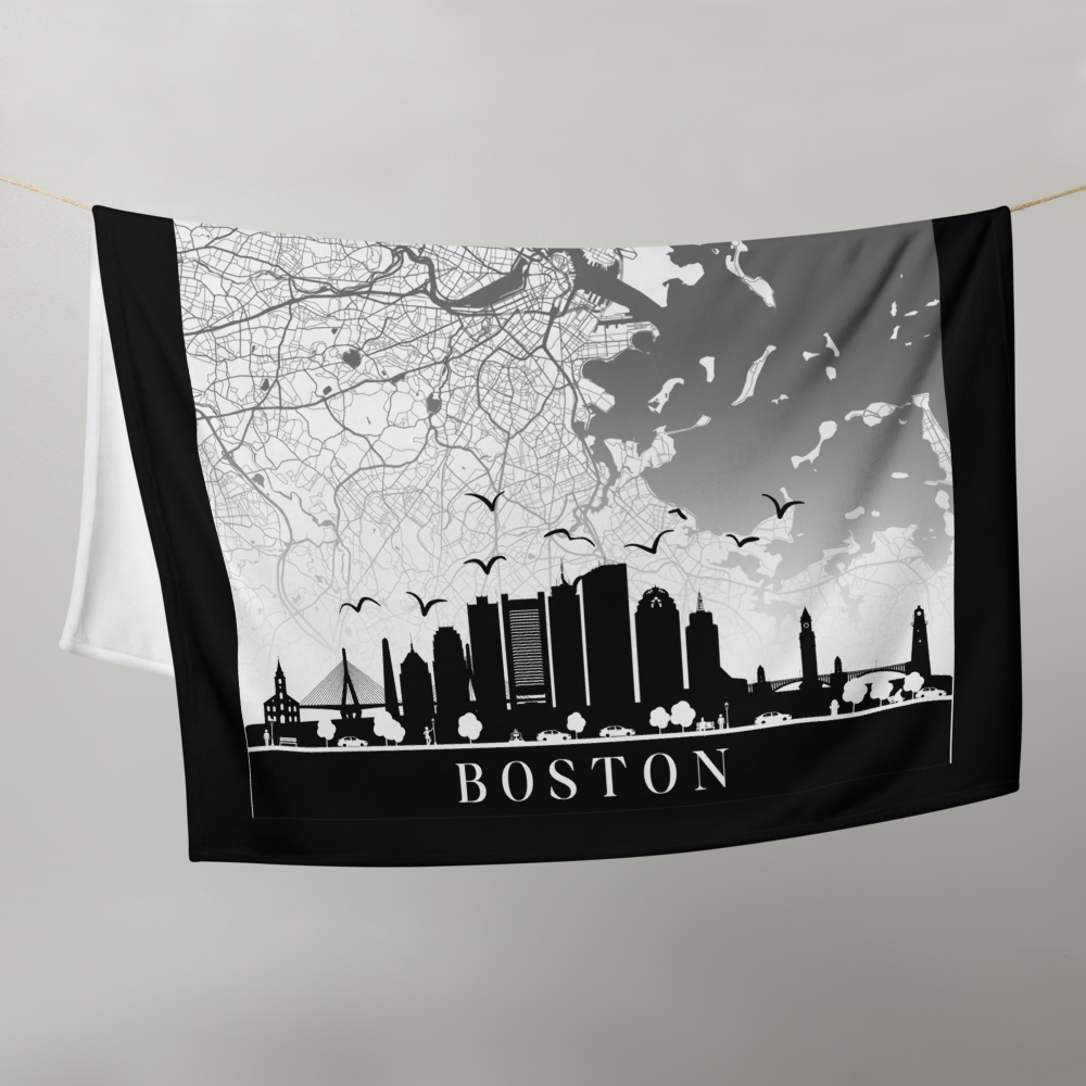 I Am Blessed In Boston City Map & Skyline Throw Blanket - Kozzyco