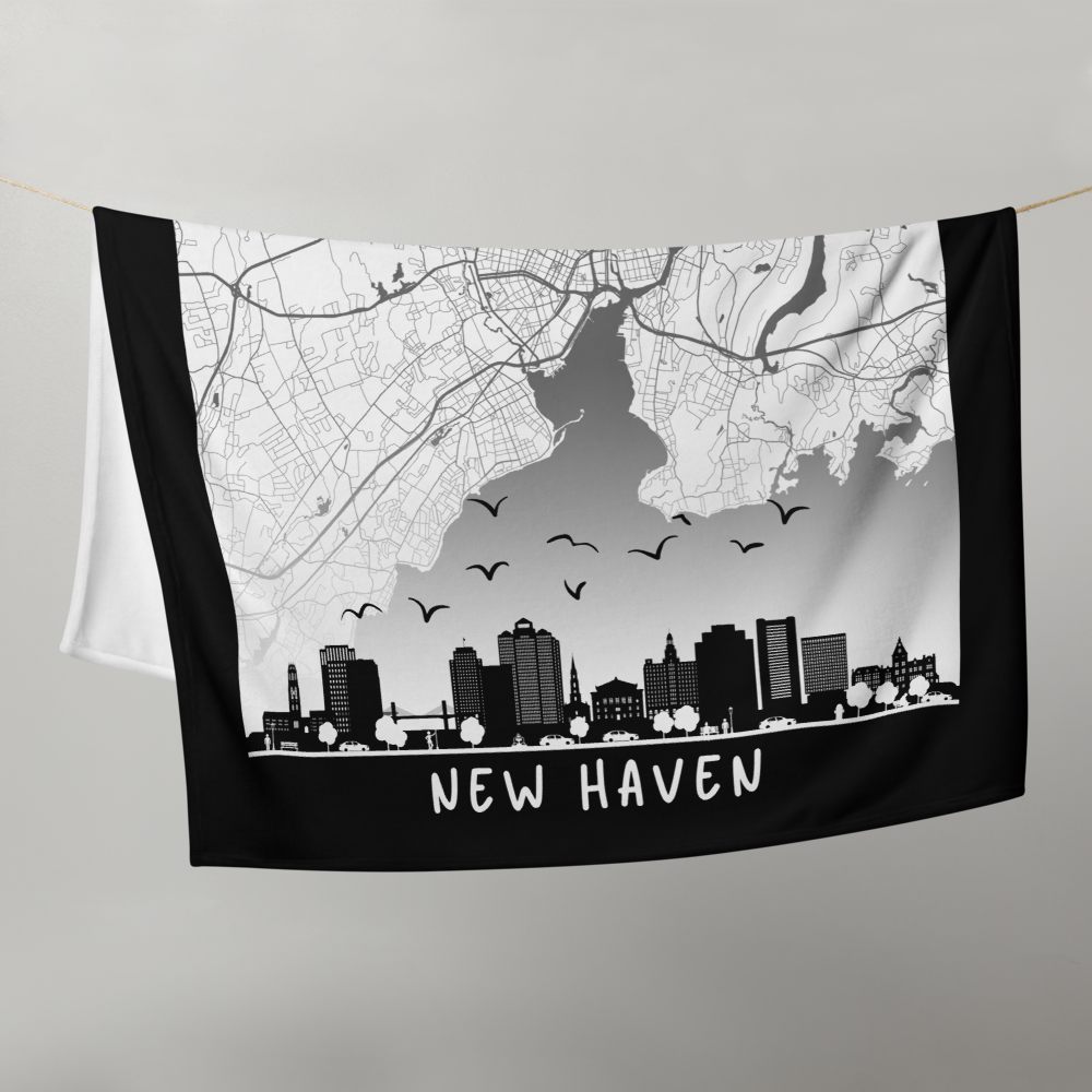 I Am Blessed In New Haven City Map & Skyline Throw Blanket - Kozzyco