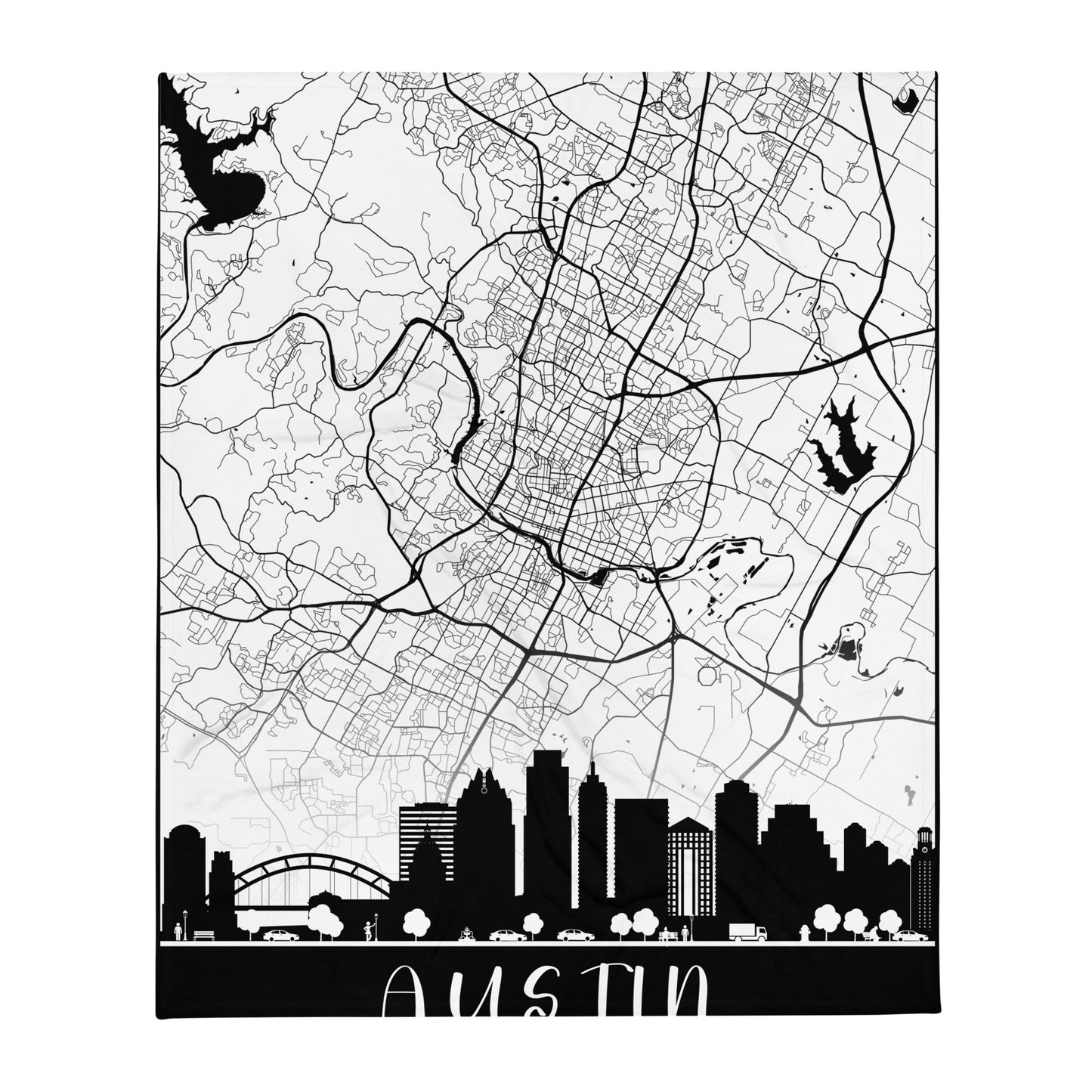 Texas Cities Map Skyline Throw Blanket - Kozzyco