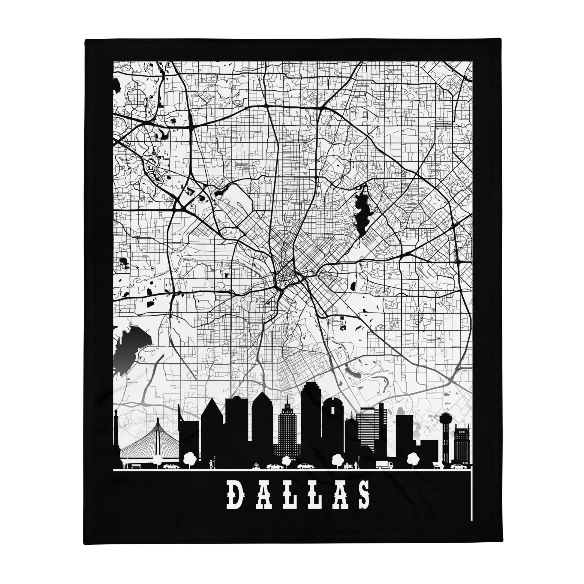 Texas Cities Map Skyline Throw Blanket - Kozzyco