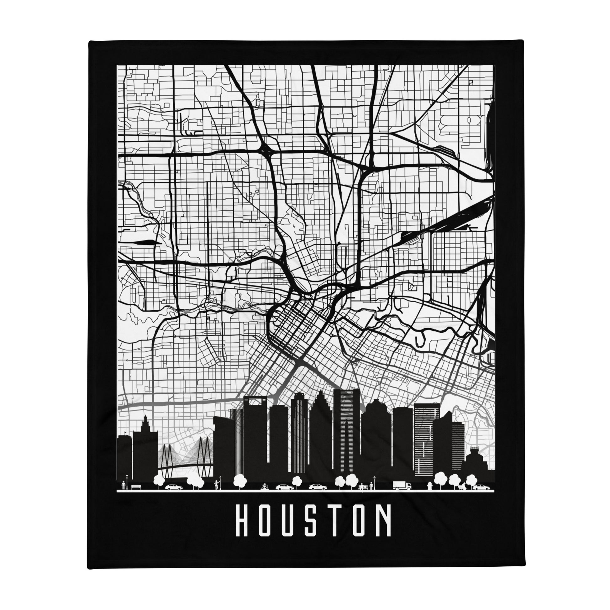 Texas Cities Map Skyline Throw Blanket - Kozzyco