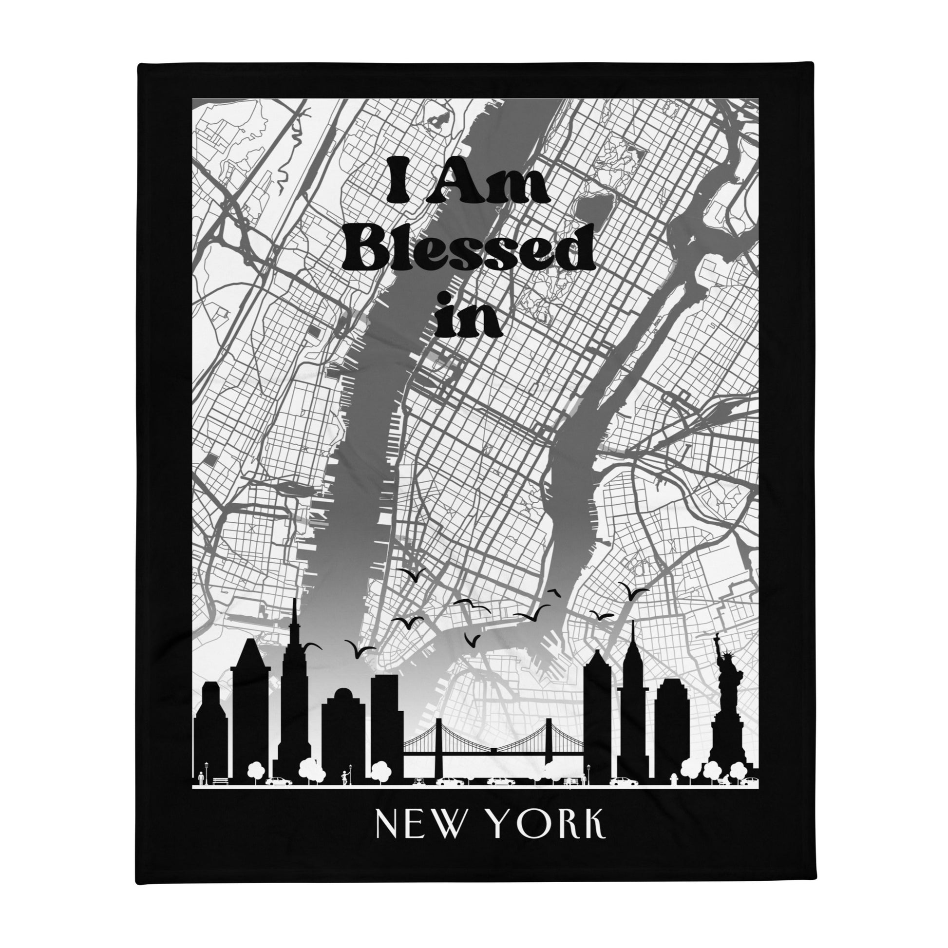 I Am Blessed in New York City Map & Skyline Throw Blanket  Kozzyco city map throw