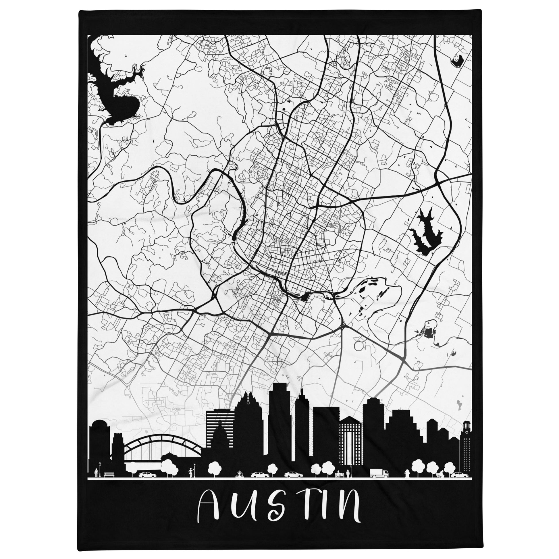 Texas Cities Map Skyline Throw Blanket - Kozzyco