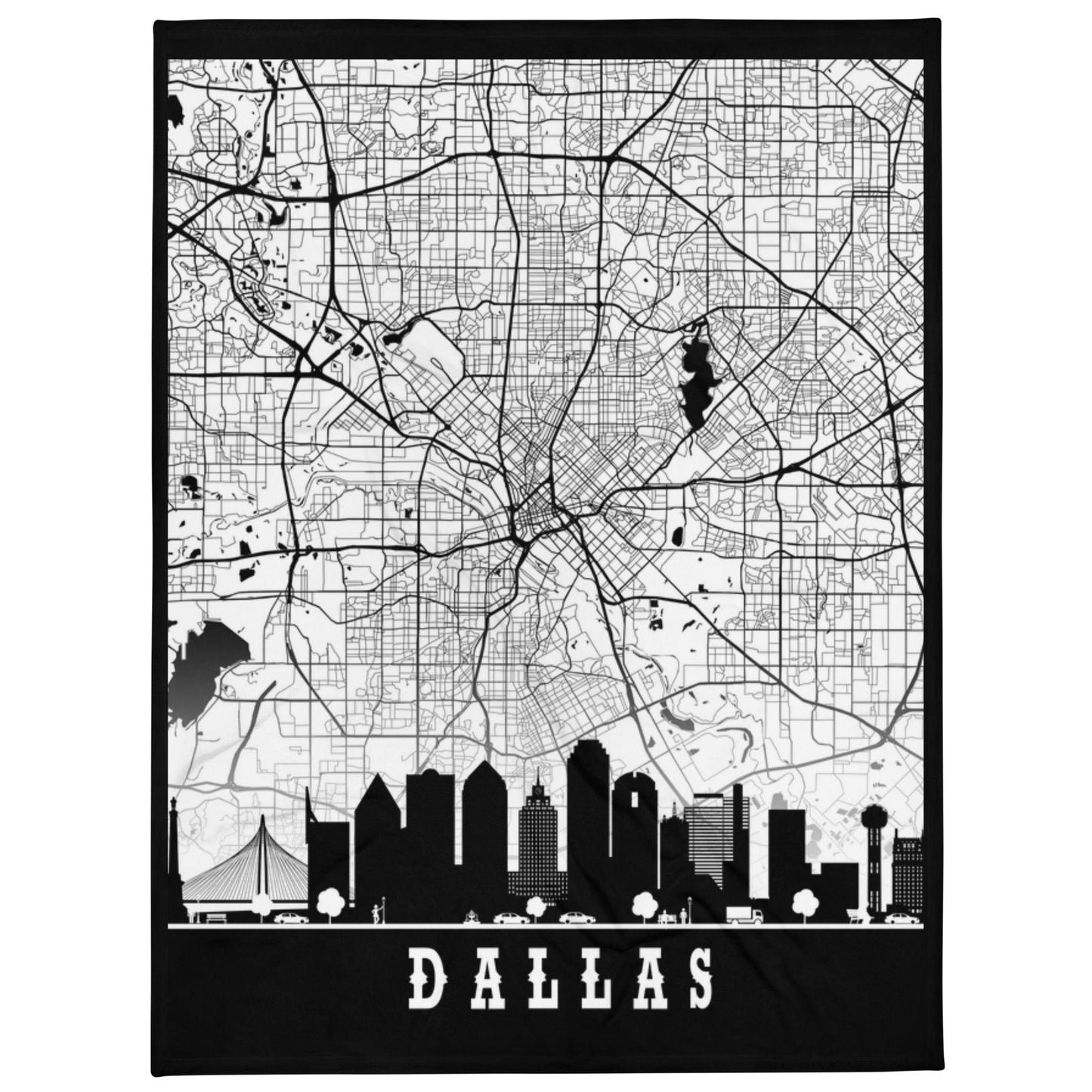 Texas Cities Map Skyline Throw Blanket - Kozzyco