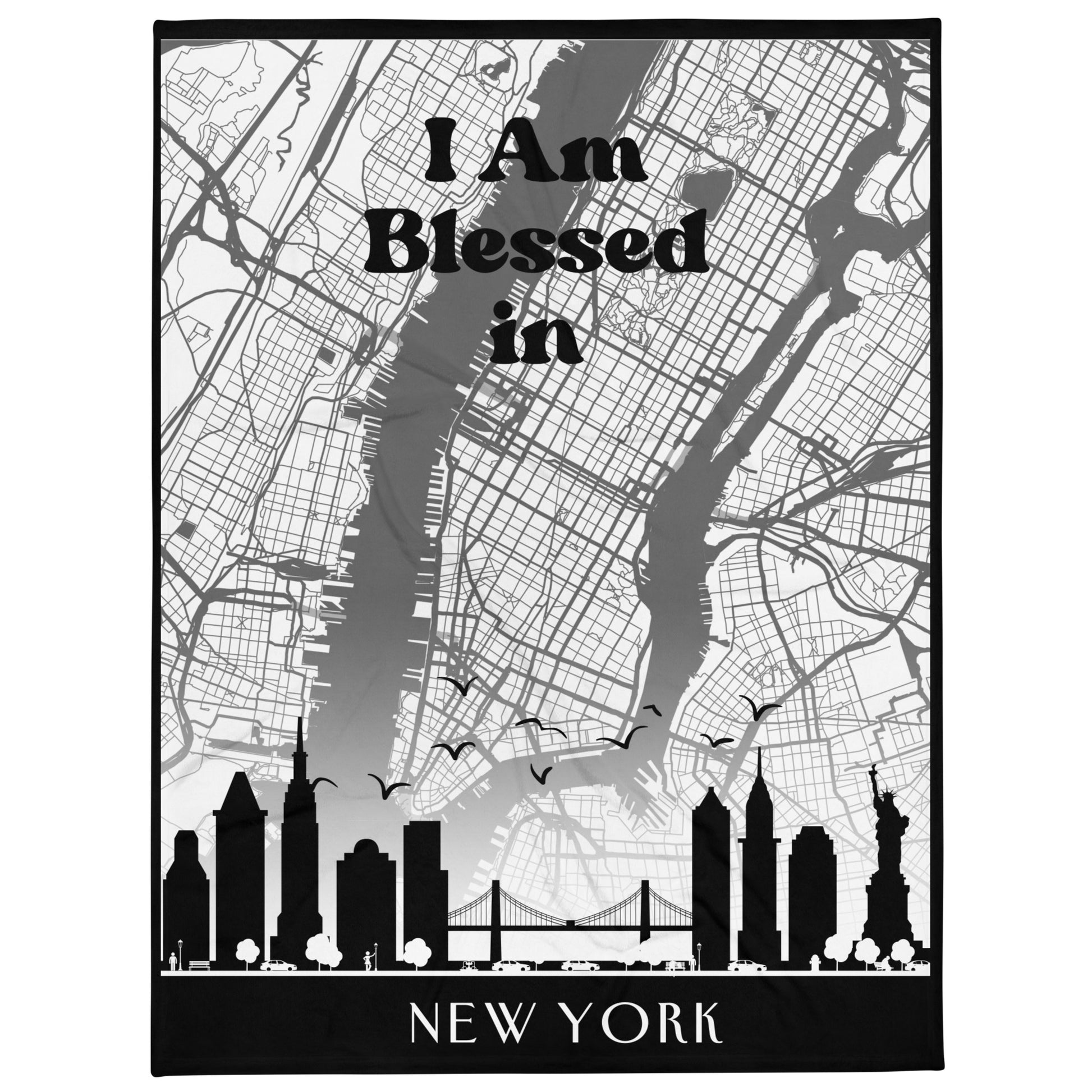 I Am Blessed in New York City Map & Skyline Throw Blanket  Kozzyco city map throw