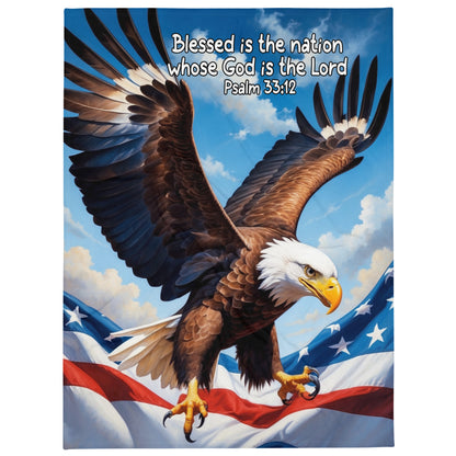 Psalm 33:12 American Eagle & Flag Throw Blanket  Kozzyco throw blanket