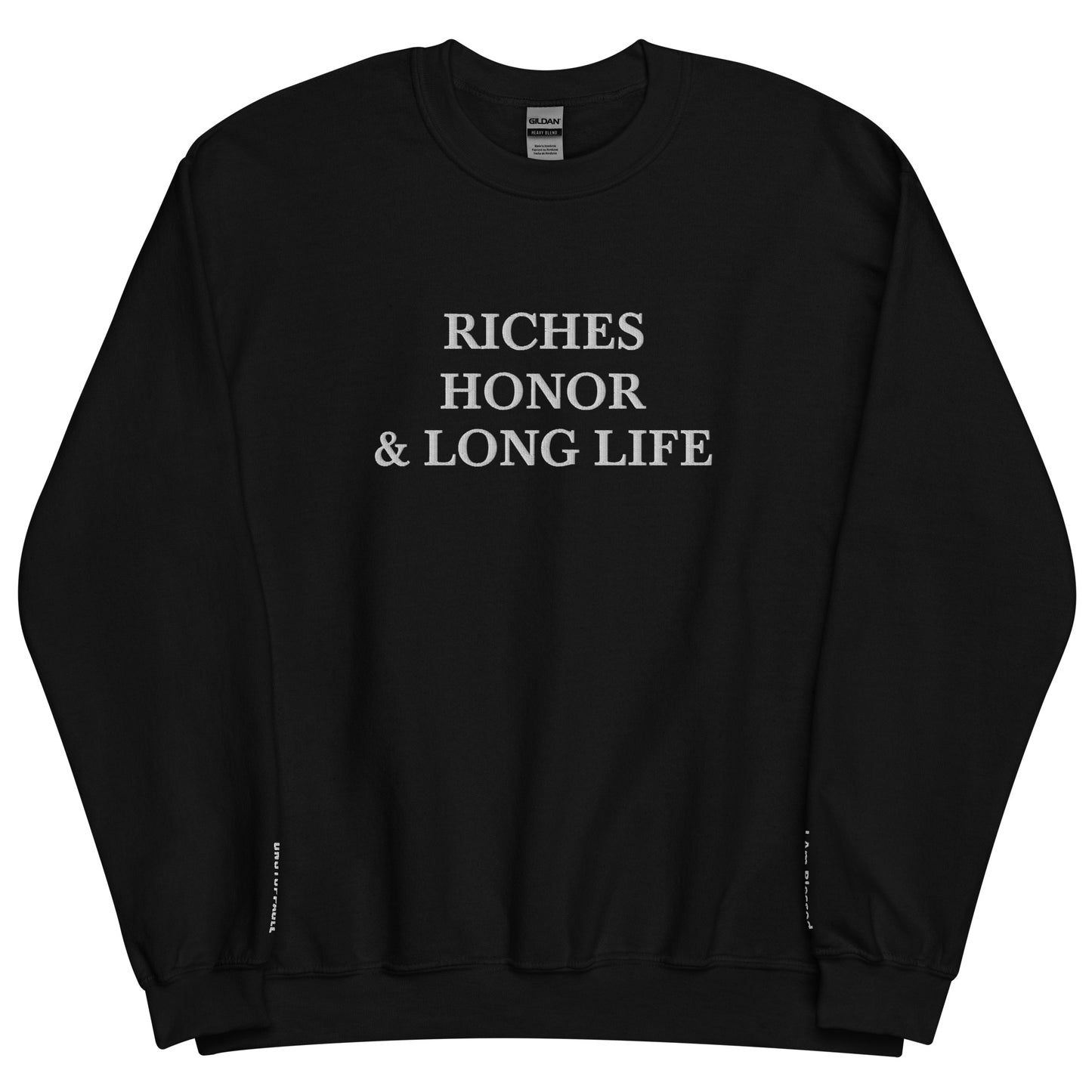 Embroidered Riches Honor Long Life Crewneck Sweatshirt - Kozzyco