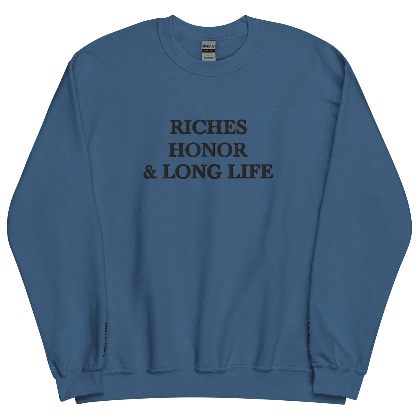 Embroidered Riches Honor Long Life Crewneck Sweatshirt - Kozzyco