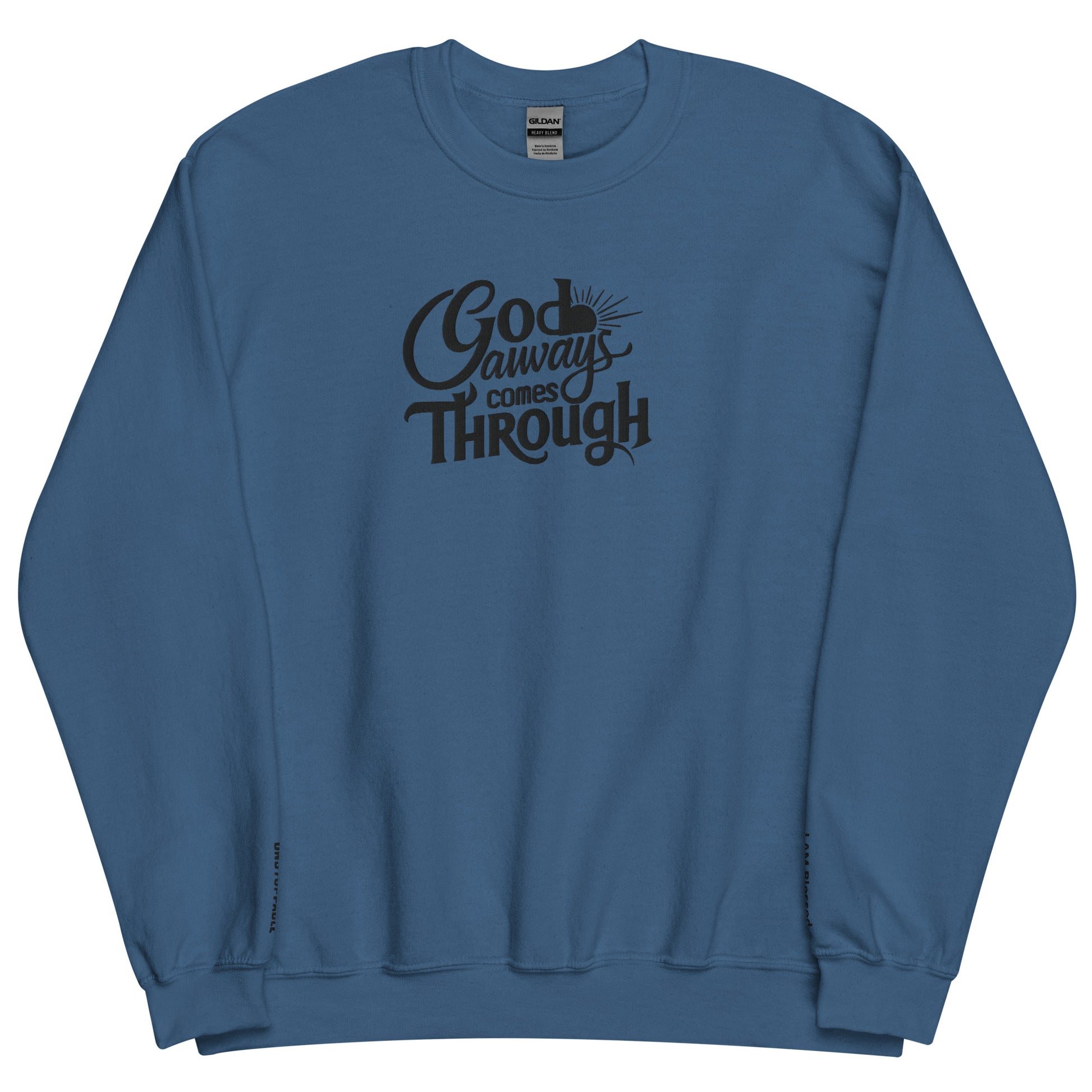 Embroidered God Always Come Through Sweatshirt  Kozzyco embroidered sweatshirt