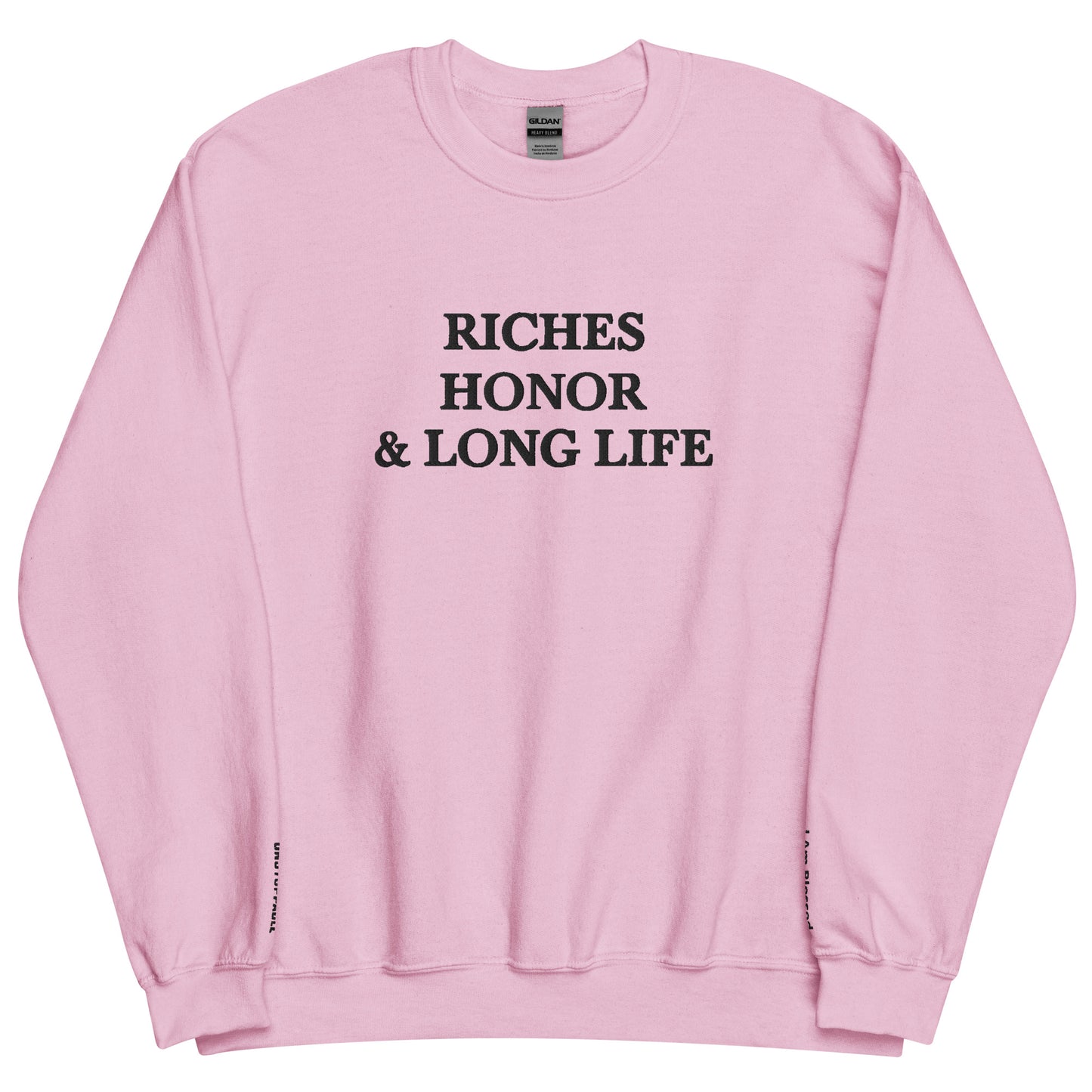 Embroidered Riches Honor Long Life Crewneck Sweatshirt - Kozzyco