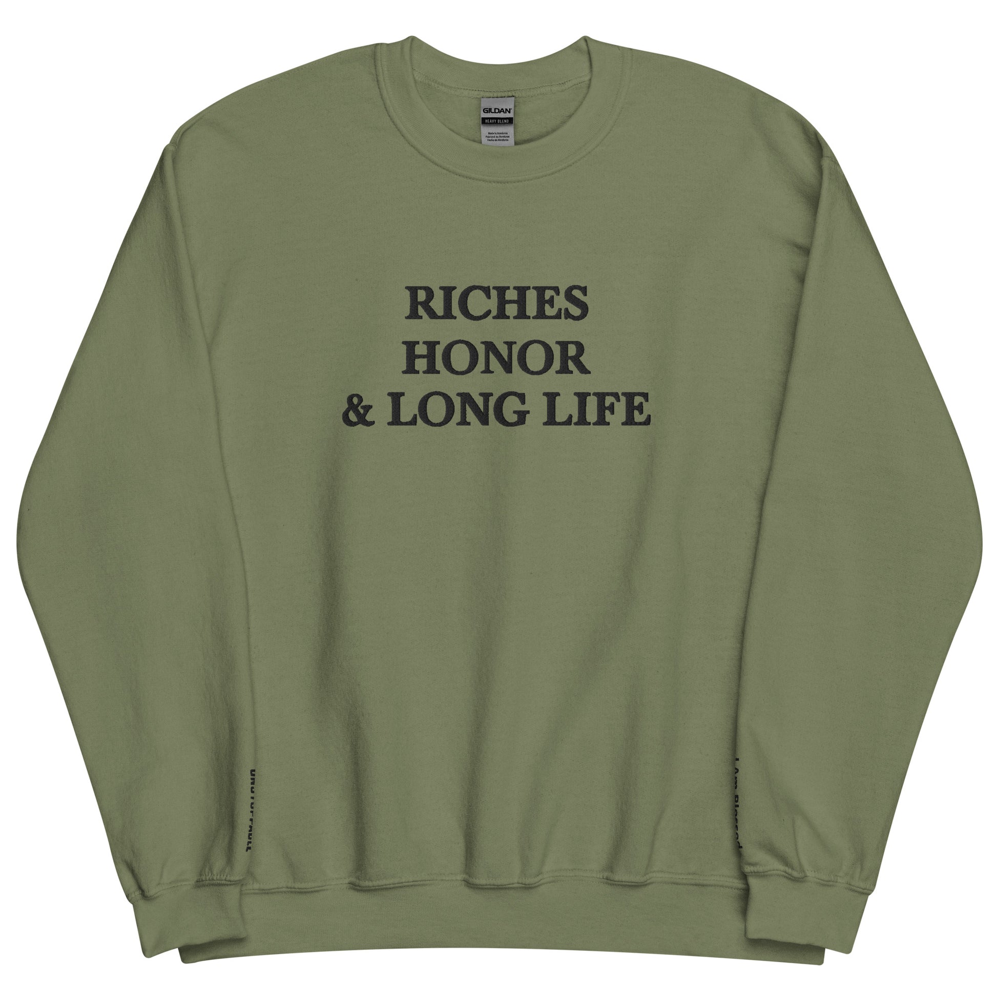 Embroidered Riches Honor Long Life Crewneck Sweatshirt - Kozzyco