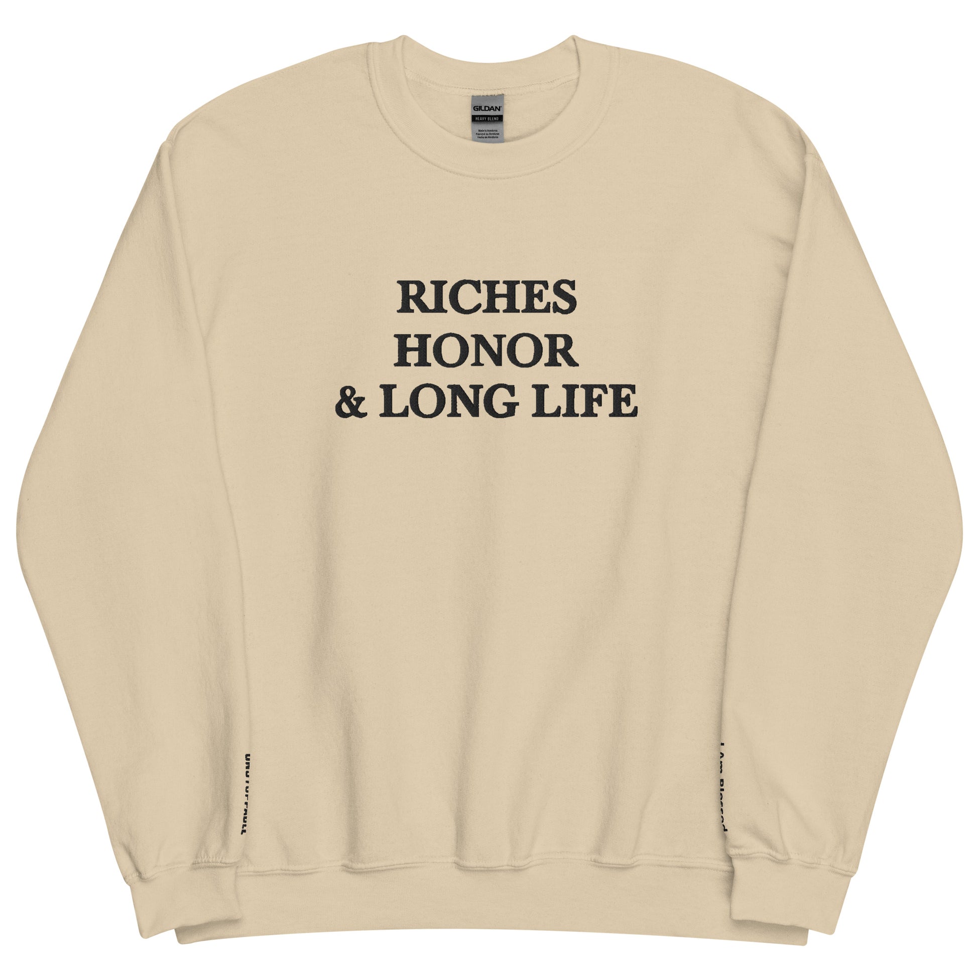 Embroidered Riches Honor Long Life Crewneck Sweatshirt - Kozzyco