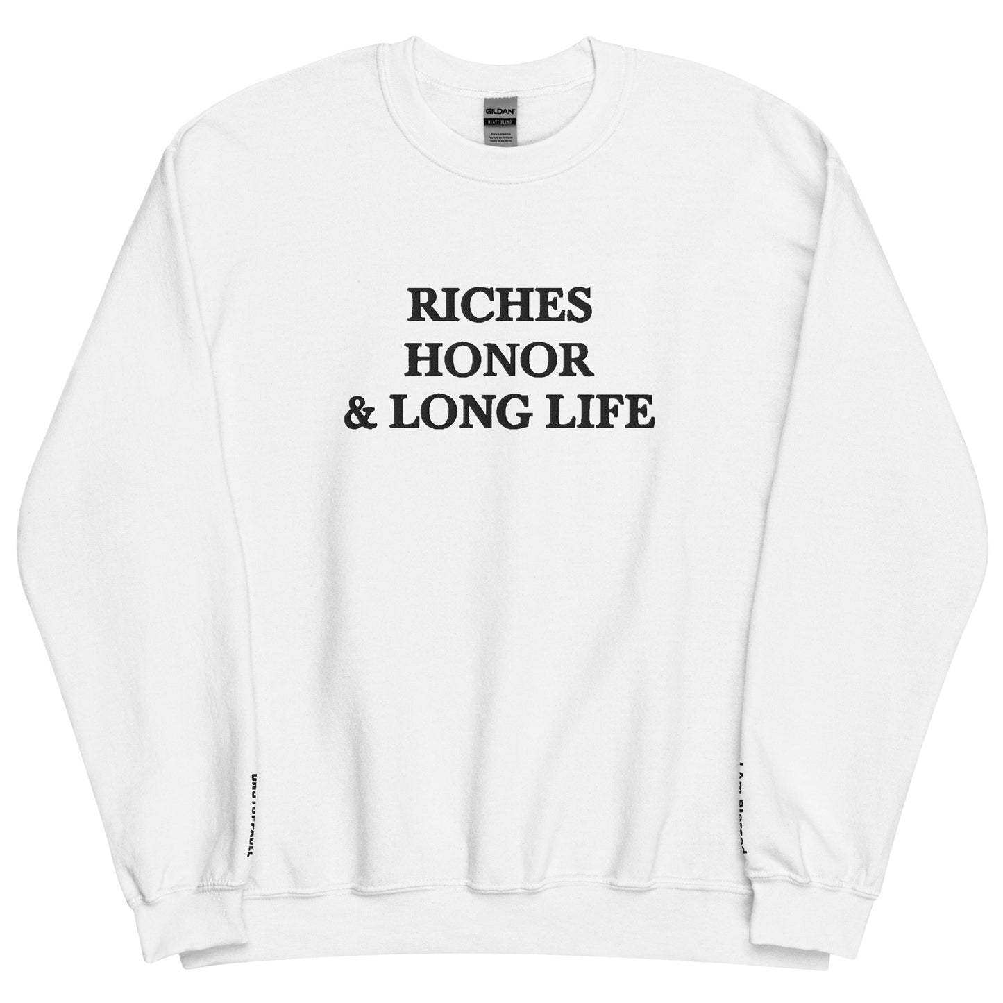 Embroidered Riches Honor Long Life Crewneck Sweatshirt - Kozzyco