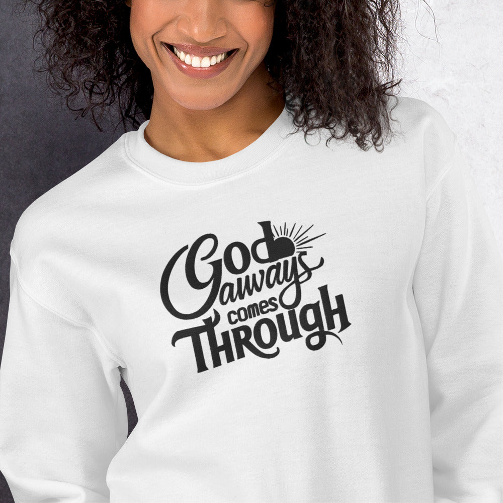 Embroidered God Always Come Through Sweatshirt  Kozzyco embroidered sweatshirt